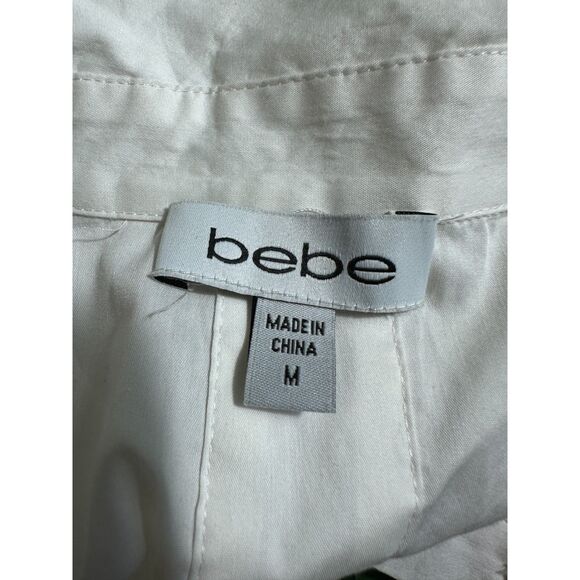 y2k Bebe White Button Up Black Beaded Bust Size Medium - Picture 4 of 6